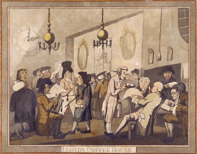 LLOYD'S COFFEE HOUSE, by George Woodward, 1798, (ref No 111) in the Caricature Room at Calke Abbey
